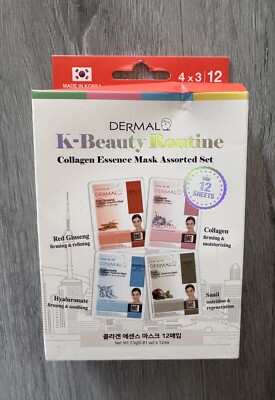 DERMAL K-BEAUTY Collagen Essence Face Mask Sheets - 12 Combo Set! - NEW!