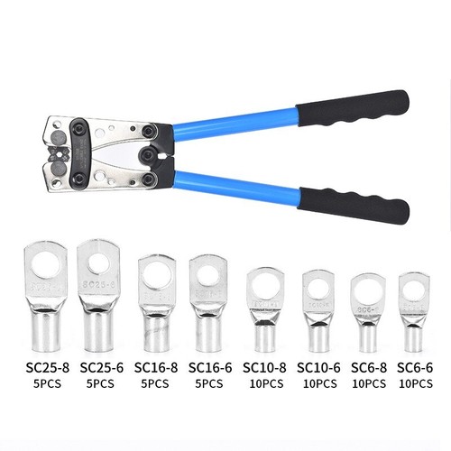 Battery Cable Lug Crimping Tool Wire Crimper 10-0AWG + Wire cutter+60 Ring Lugs - Picture 2 of 8