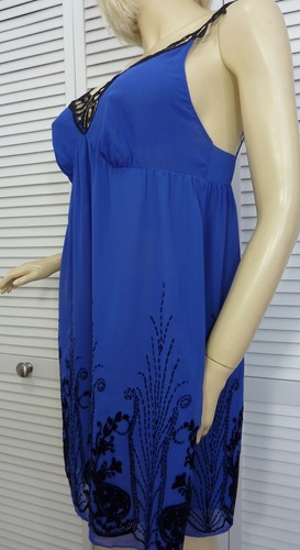 NWT $88 Cabernet Chemise Nightgown MEDIUM Regal Blue w Black Flocking/Lace - Picture 8 of 12