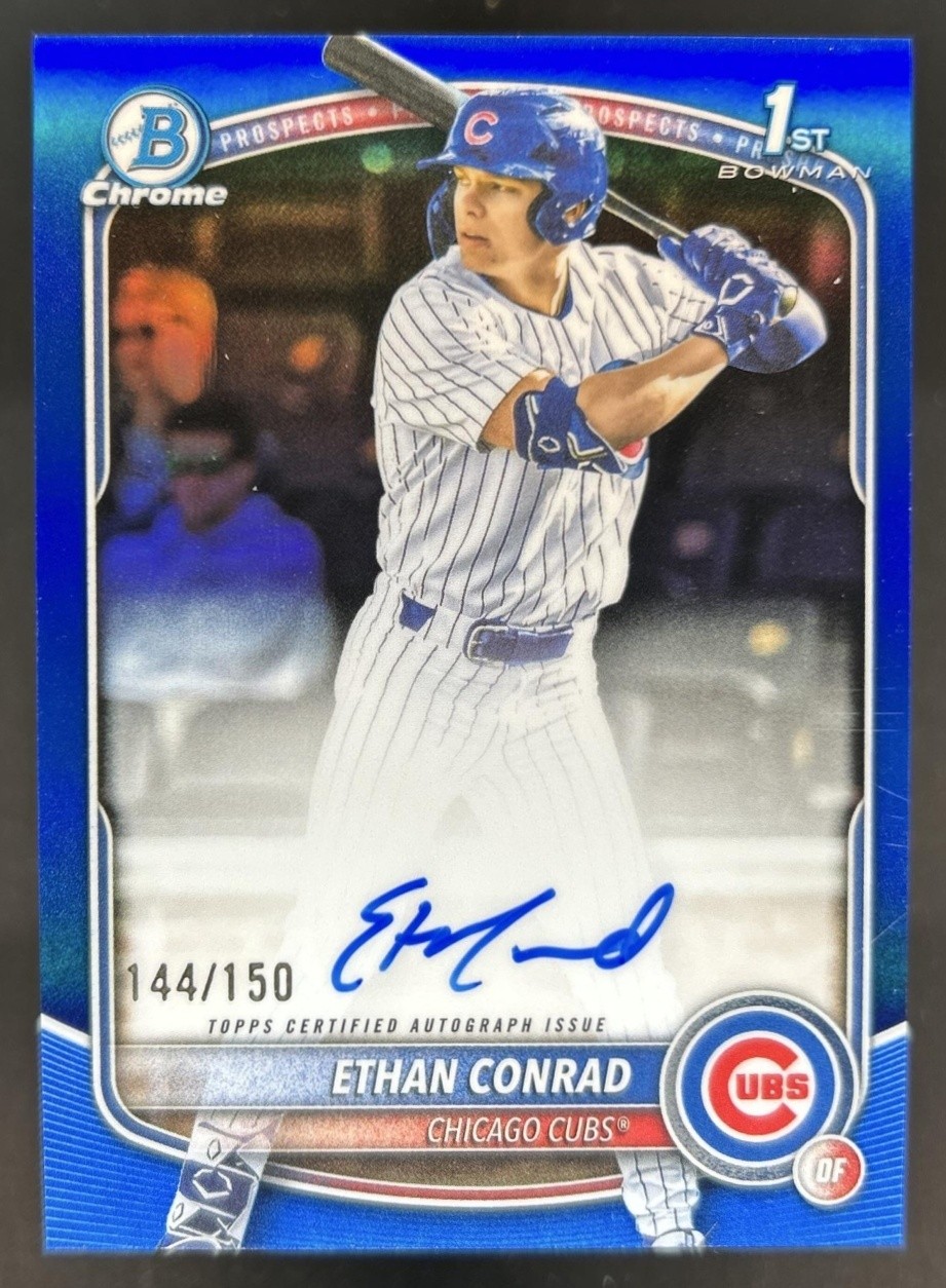 2025 Bowman Draft Ethan Conrad Chrome Auto Blue Refractor 1st #/150 Cubs