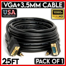 VGA Cable 25 feet SVGA Super HD15 Male to Male with 3.5mm Stereo Monitor Cord