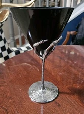 HALLOWEEN FALL METAL SKULL SKELETON HAND BLACK MARTINI WINE BAR GLASS GOBLET