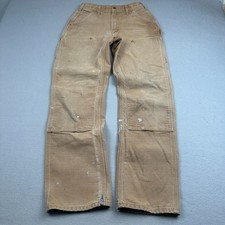 Vintage Carhartt Double Knee Canvas Pants Mens 28x32 USA Made Splatter Thrashed