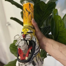 12" Tiger Beaker Style Water Bong  Used Twice Ever High Quality Thick Glass