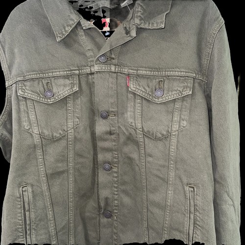 Men's Levi Denim Trucker Jacket Olive Green, CHOOSE SIZE - Picture 5 of 15