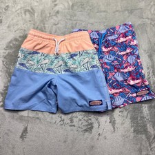 Lot of 2 Vineyard Vines Kids Swim Trunks Shorts Size S 8-10 Fish Coral Print