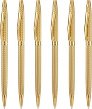 6 Pack Golden Slim Metal Ballpoint Pen, 1mm Medium Point Black Ink Smooth Writin