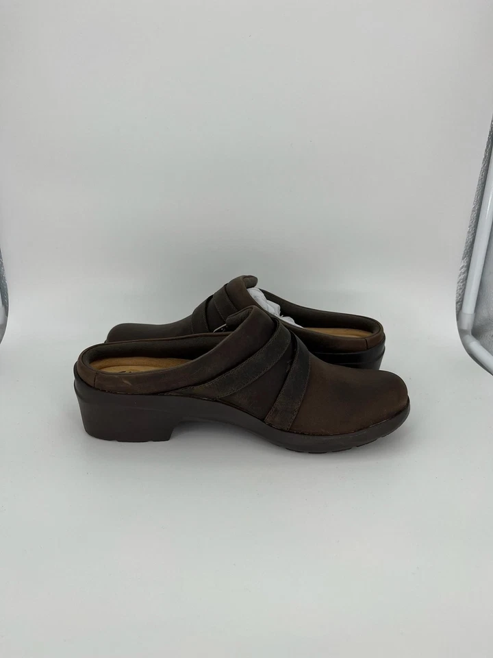 Clarks Collection Zapatos Mujer Talla 7.5 Marrón Angie Braley Cuero Zuecos Mules Foto 2 de 4