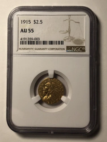 1915 $2.50 Indian Head Gold Quarter Eagle NGC * AU 55 $2.5