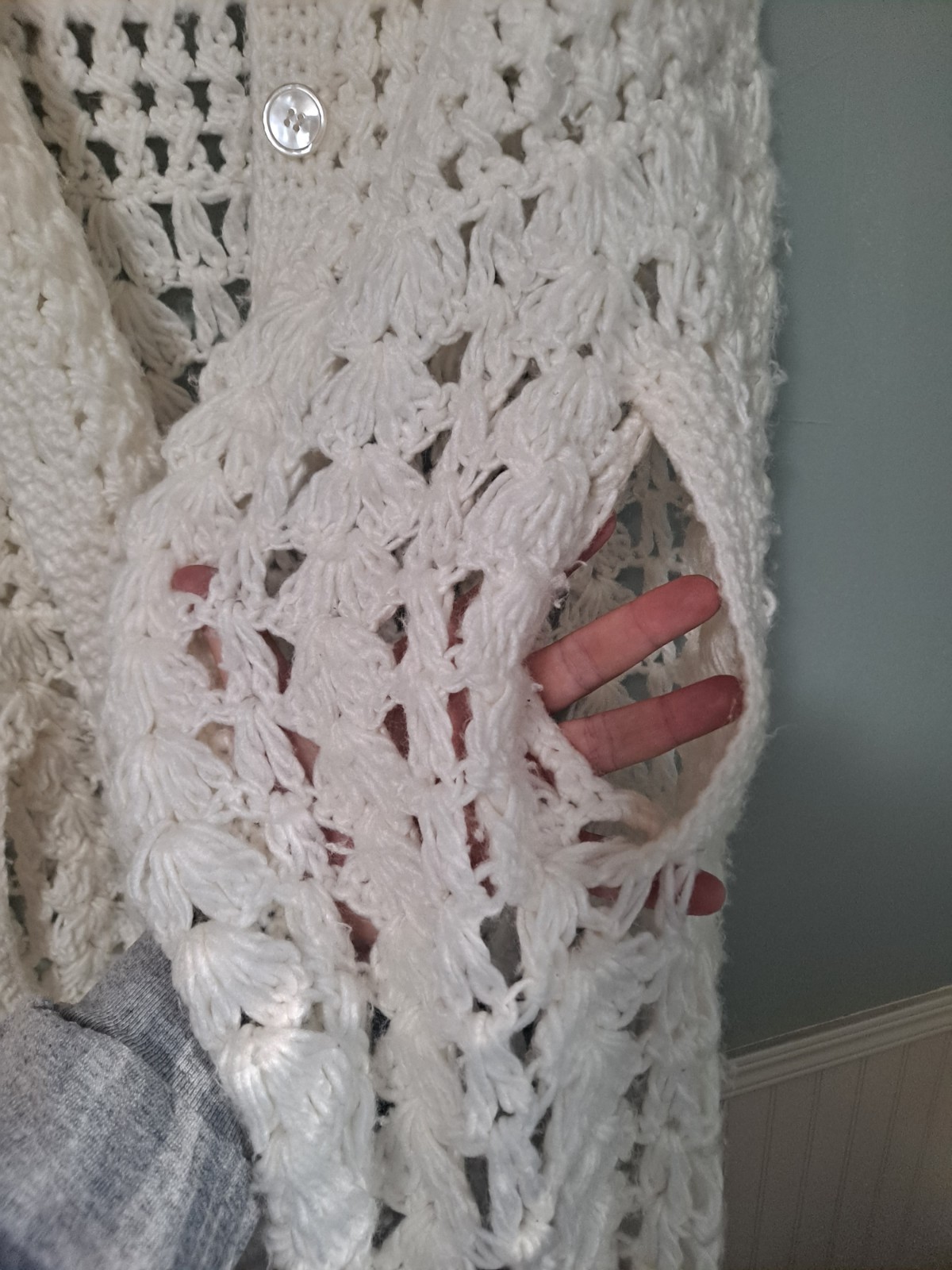 Vintage Handmade Collared Buttoned Crocheted Cape… - image 3