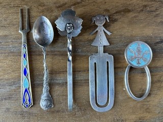 Lot Of 5 Vintage Sterling Silver Pieces; Bookmark Spoon Fork Tonges