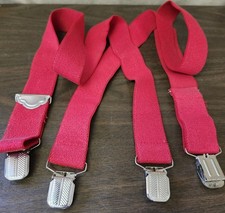 Red adjustable X style Poly elastic suspenders Preowned