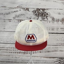 Vintage Marathon Petroleum Red Mesh Snapback Trucker Hat Cap Louisville MFG USA
