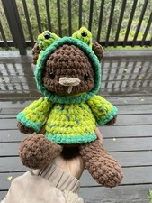 Soft Yarn Handmade Crochet Amigurumi Frog Hooded Bear Plushie Stuffed Animal 8  