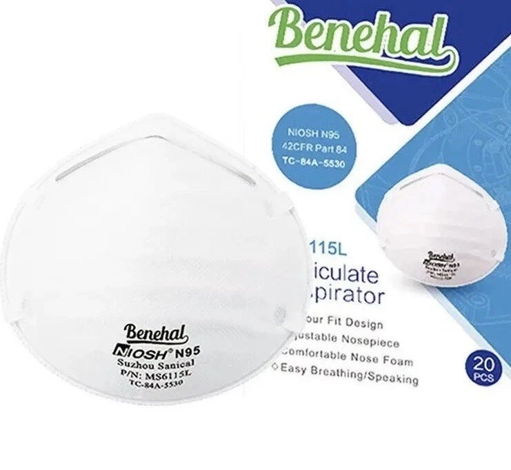 Benehal® NIOSH Approved N95 Masks, Item 6115L NIOSH N95 Face Mask 20pcs