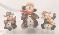 Set Of Three Vintage 1990's Festive Christmas Snowman Figurines Folksy Whimsy