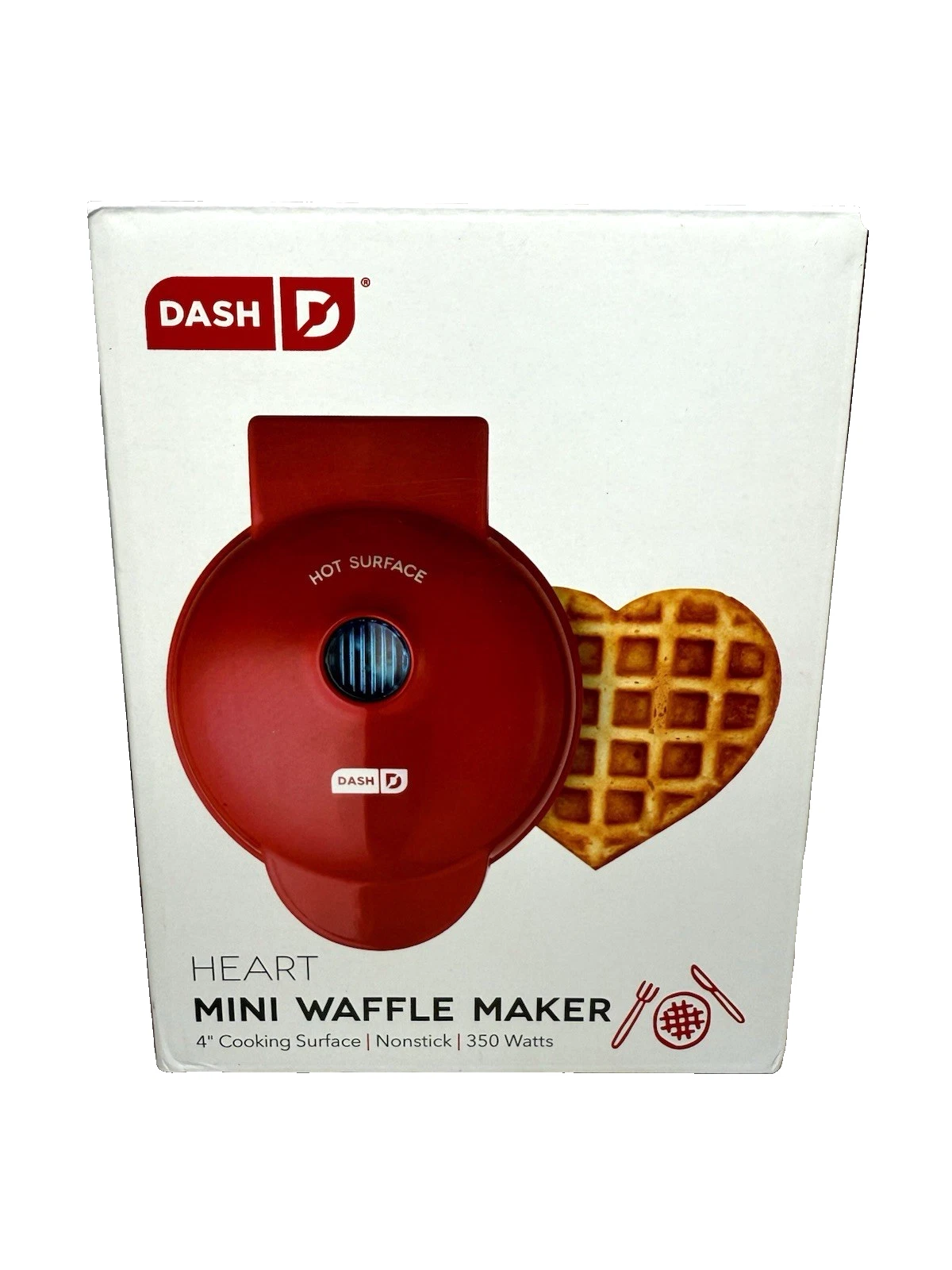 Dash Mini Waffle Maker Heart Shape Red Nonstick 4" Cooking Surface New in Box