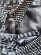 Eddie Bauer Shirt XL Tall Blue Black Wrinkle Res Checkered Button Down Shirt