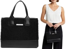 KURT GEIGER Faux Vegan Shearling Small Surrey Tote Bag Handbag Black