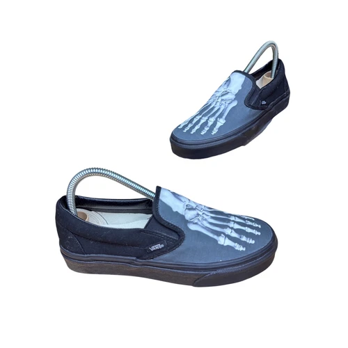 Scarpe sneakers Vans slip on scheletro personalizzate nero bianco uomo 6 donna 7 5 usate in ottime condizioni