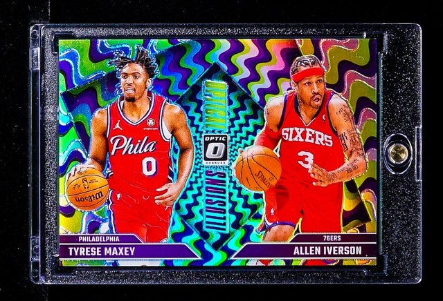Allen Iverson/Tyrese Maxey REFRACTOR HOLO PRIZM CARD 76ers