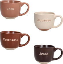 , Confezione 4 Tazze Caffè Senza Piatto 100 Cc Barista, New Bone China, Multicol