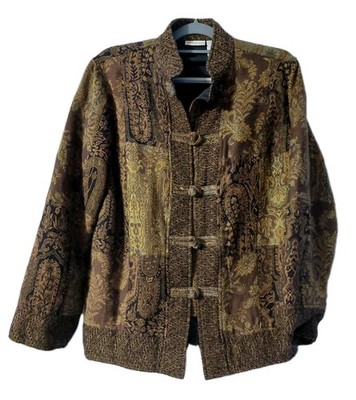 White Stag Womens Blazer Jacket Size Small Tapestry Patchwork Coat Pockets Brown