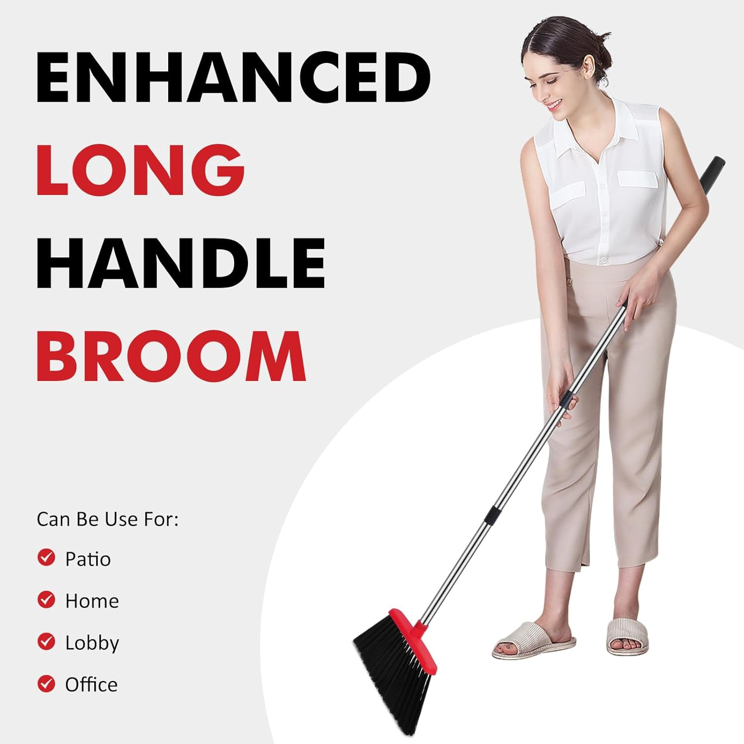 Heavy Duty Broom, 55 Inch Long Handle Outdoor Large Angle Brooms, Commercial Bro