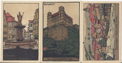 Eichstätt, 3 attraktive Steindruck AK, 2x gebr., 1x ungebr. #2324