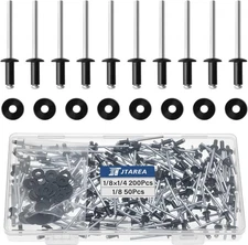 250pcs 1/8" x 1/4" Black Aluminum Pop Rivets with Stainless Steel Washers 3.2...