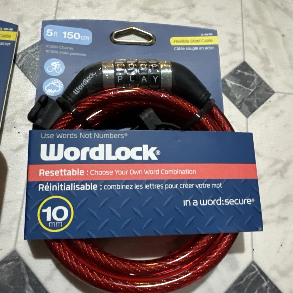 X2 Bike trava de bicicleta 5 pés combinação de palavras reajustável cabo de aço flexível - Imagem 4 de 4