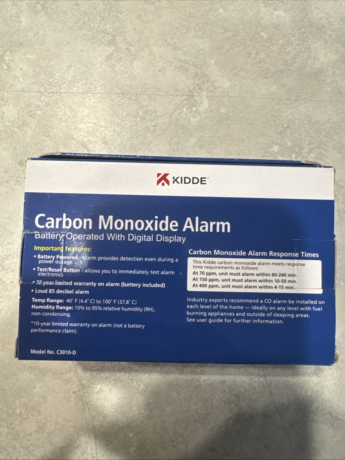 New Kidde C3010D Carbon Monoxide Detector Digital Display 10YR Warranty 