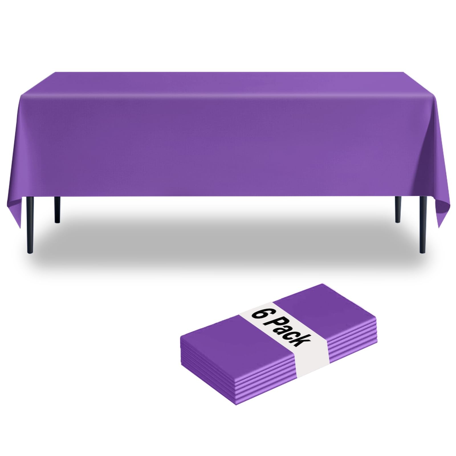 6 Pack Purple Plastic Tablecloth Disposable for 6 to 8 Foot 