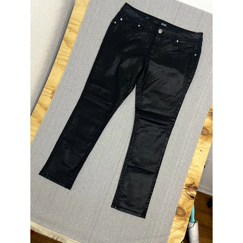 Pantalones de mezclilla recubiertos a.n.a Petite para mujer 12P 34X38 negros cera ajustados brillantes elásticos motociclista Foto 2 de 4