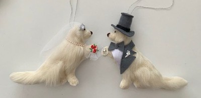 2 x CREME GOLDEN RETRIEVER BRAUT & BRÄUTIGAM HOCHZEIT - Teil Nadel gefilzt HUND