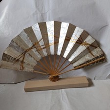 Vintage Japanese Dance Fan Matsuba Design Silver Tone Authentic Collectible