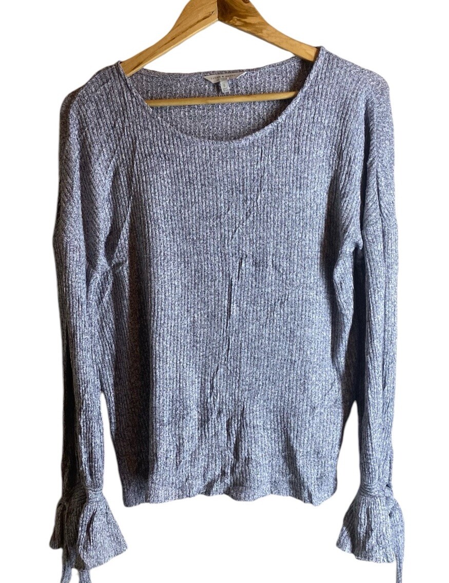 Lucky Brand Ribbed Ruffle Bell Sleeve Blouse Top