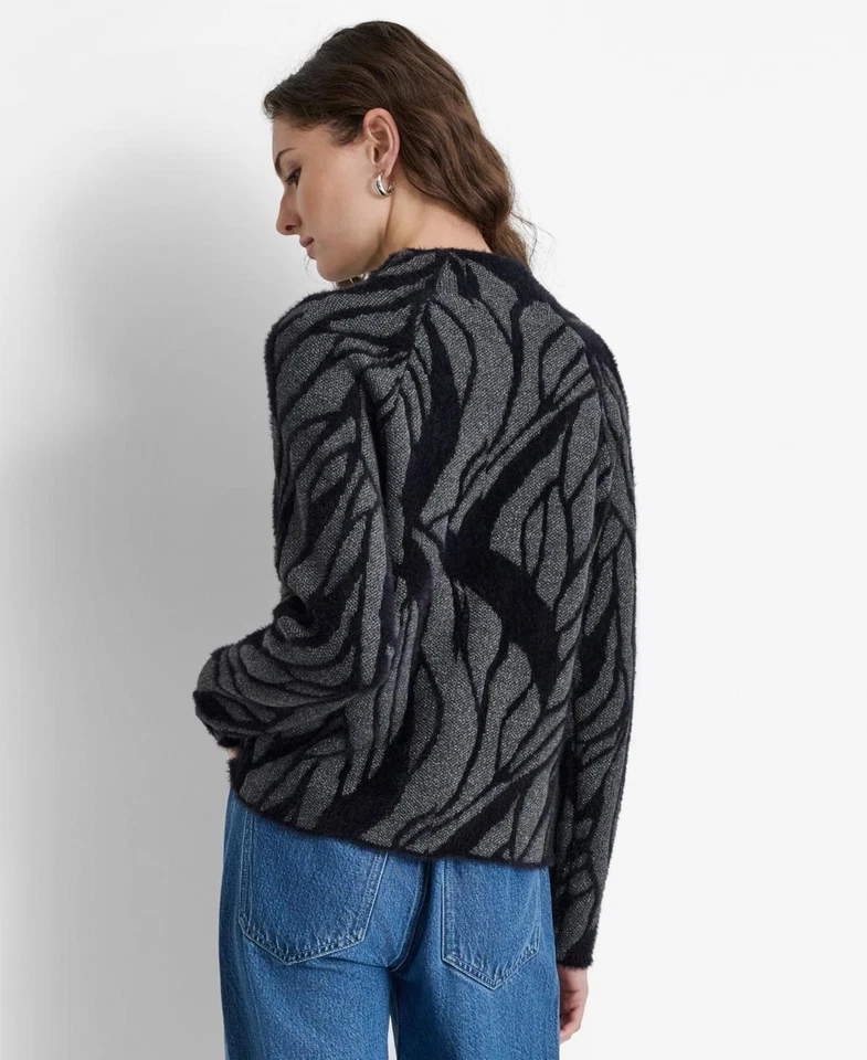 Suéter Dkny Para Mujer Cuello Simulado Punto Mixto Manga Larga Carbón Talla M Foto 4 de 4