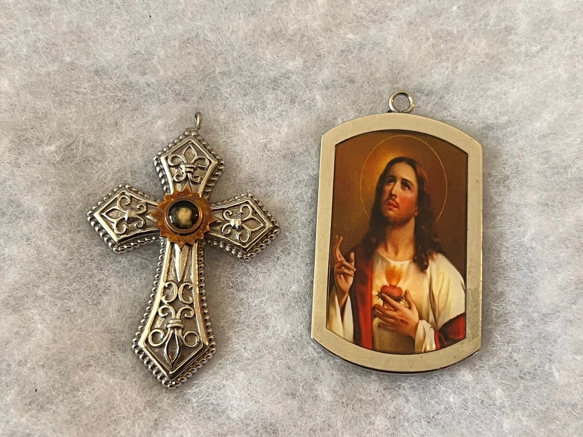 Two Stainless Steel Michael Anthony Cross Nativity Stone Jesus