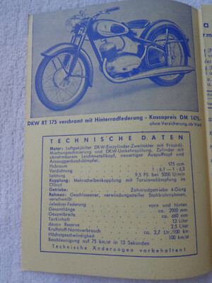 DKW RT 175 technische Daten  1954 Preisliste  Ratentabelle