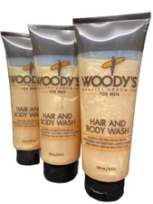 3 woodys all purpose hair & body wash 10oz ea