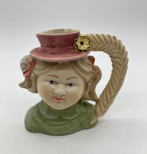 Antique Girl Head Face Vase Planter Red Hat Headvase