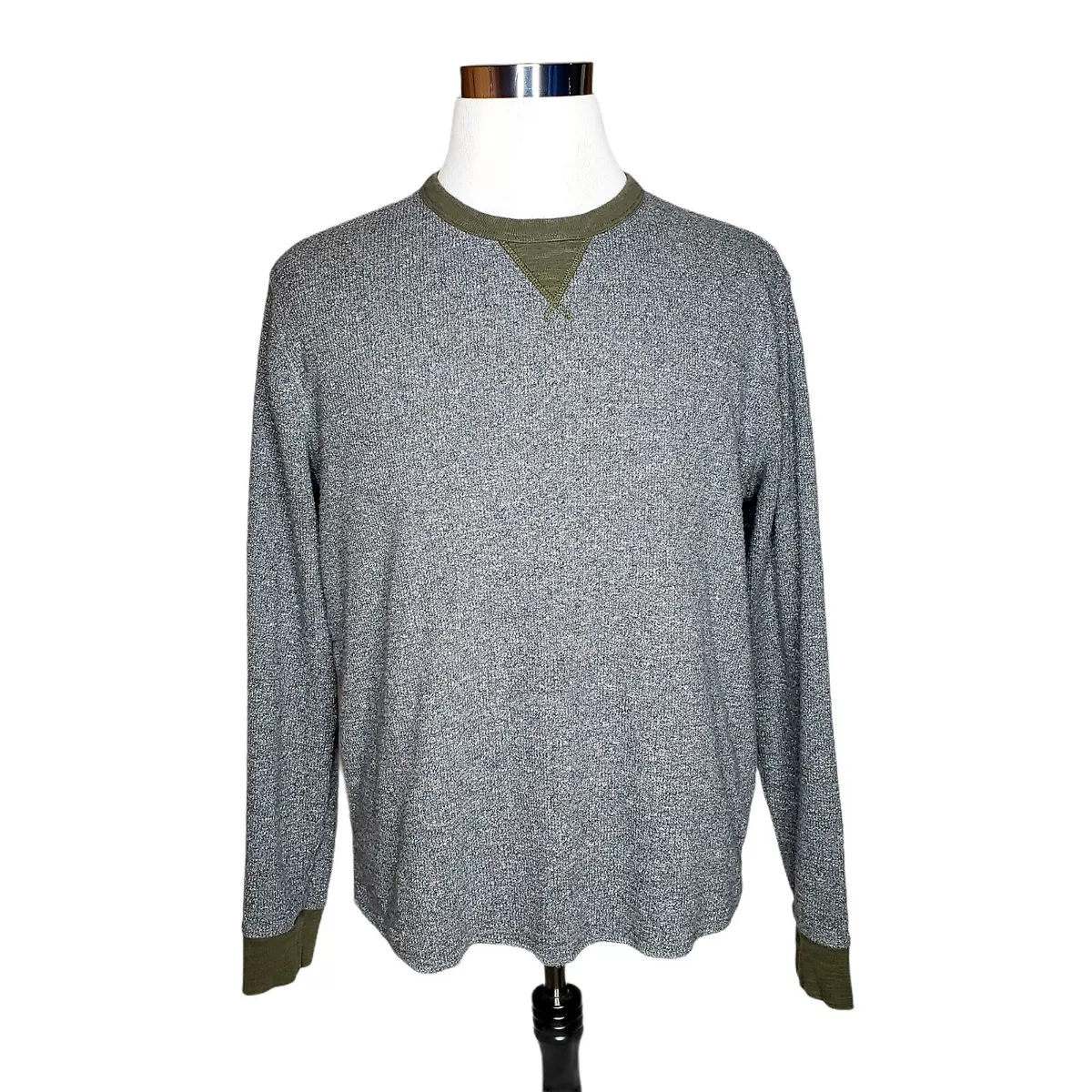 LUCKY BRAND Gray Green Two Tone Waffle Thermal L/S Sweater T-Shirt Men's  Large