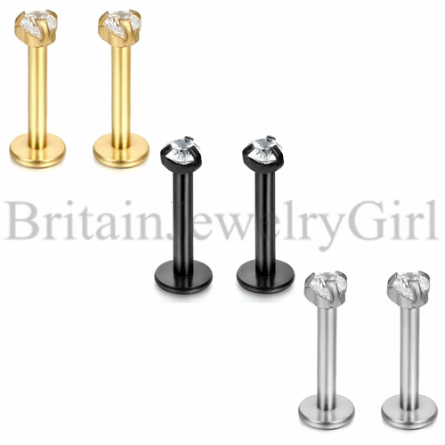 16G CZ Stainless Steel Tragus Lip Ring Monroe Stud Earring Body Piercing Jewelry