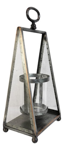 Rustic Western Farmhouse Galvanized Metal Pillar Candleholder Trapezium Lantern - Imagen 3 de 6
