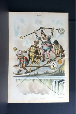 Presidential Acrobats on Tightrope 1895 GOLD STANDARD FINANCIAL QUESTION Puck
