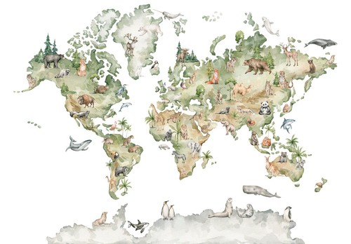 Papel Tapiz Para Niños Mapa 368x254 Cm Habitación De Bebé Nursery Verde Blanco - Imagen 7 de 7