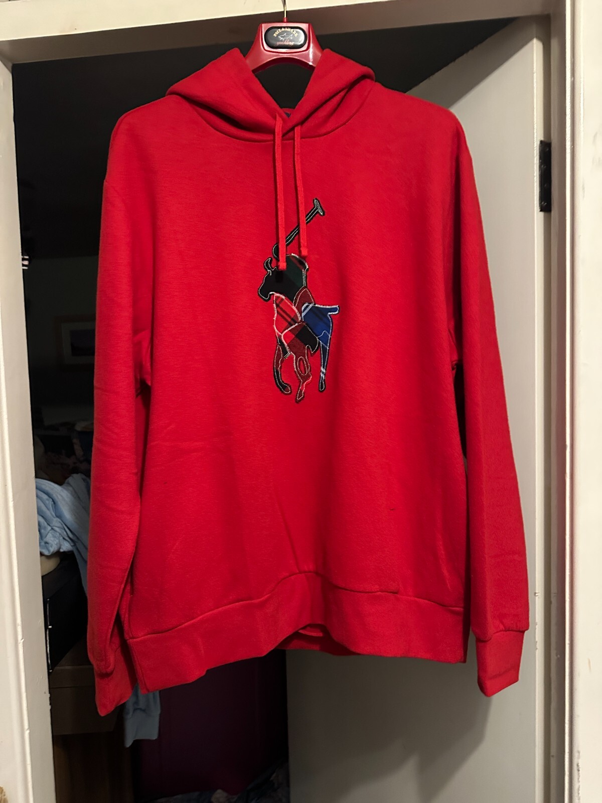 Polo Ralph Lauren Uomo Classici Rosso The Rl Pile Plaid pony Felpa con Cappuccio Autentica