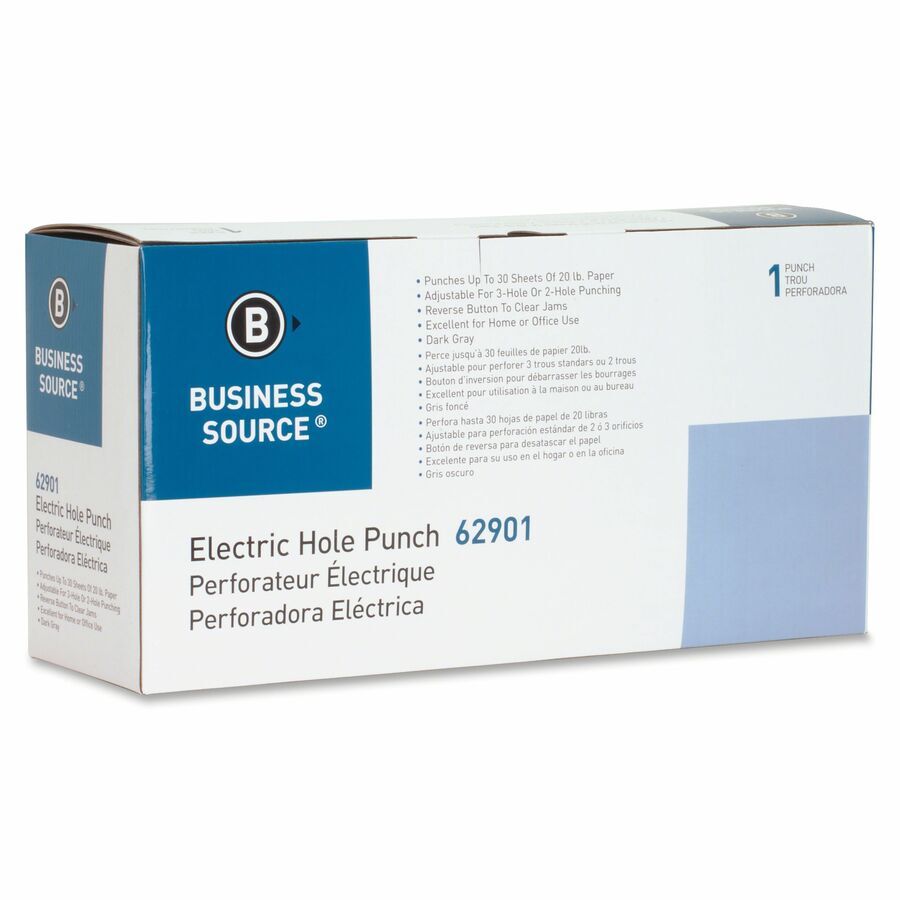 Business Source Electric Adjustable 3-hole Punch - 3 Punch Head(s) - 30 Sheet of 20lb Paper - 1/4 Business Source Electric Adjustable 3-hole Punch - 3 Punch Head(s) - 30 Sheet of 20lb Paper - 1/4