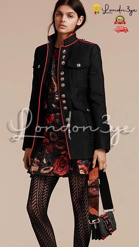 Women Wool Safari Military Jacket Admiral Officer Blazer Naval Womens Army Coats